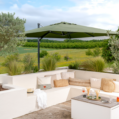 Parasol déporté anti-vent Mistral 3x3m structure gris anthracite